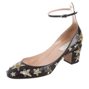 Valentino Sequin-Trimmed Leather Pumps